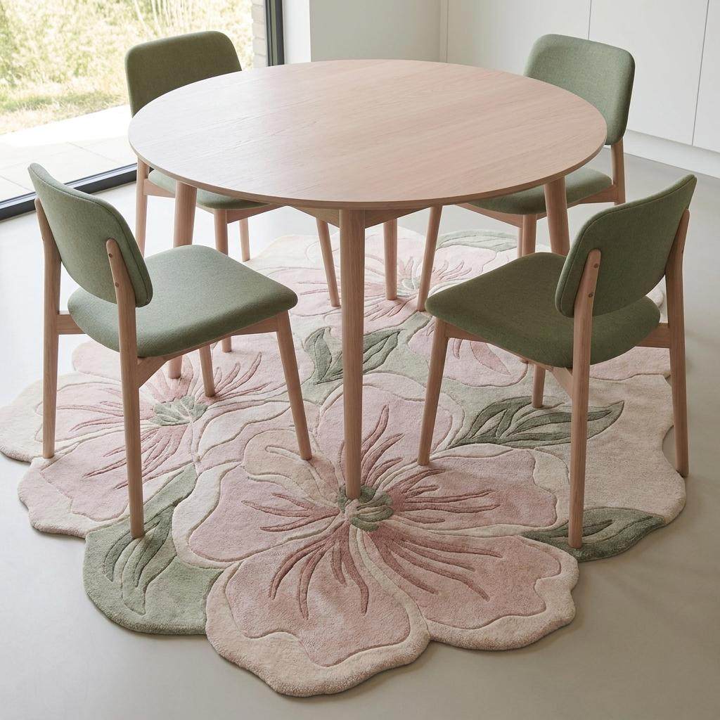 Hand Tufted Floral Rug, Irregular Flower Carpet for Living Room, Pink Botanical Area Rug Home Decor __etsy:8022433478