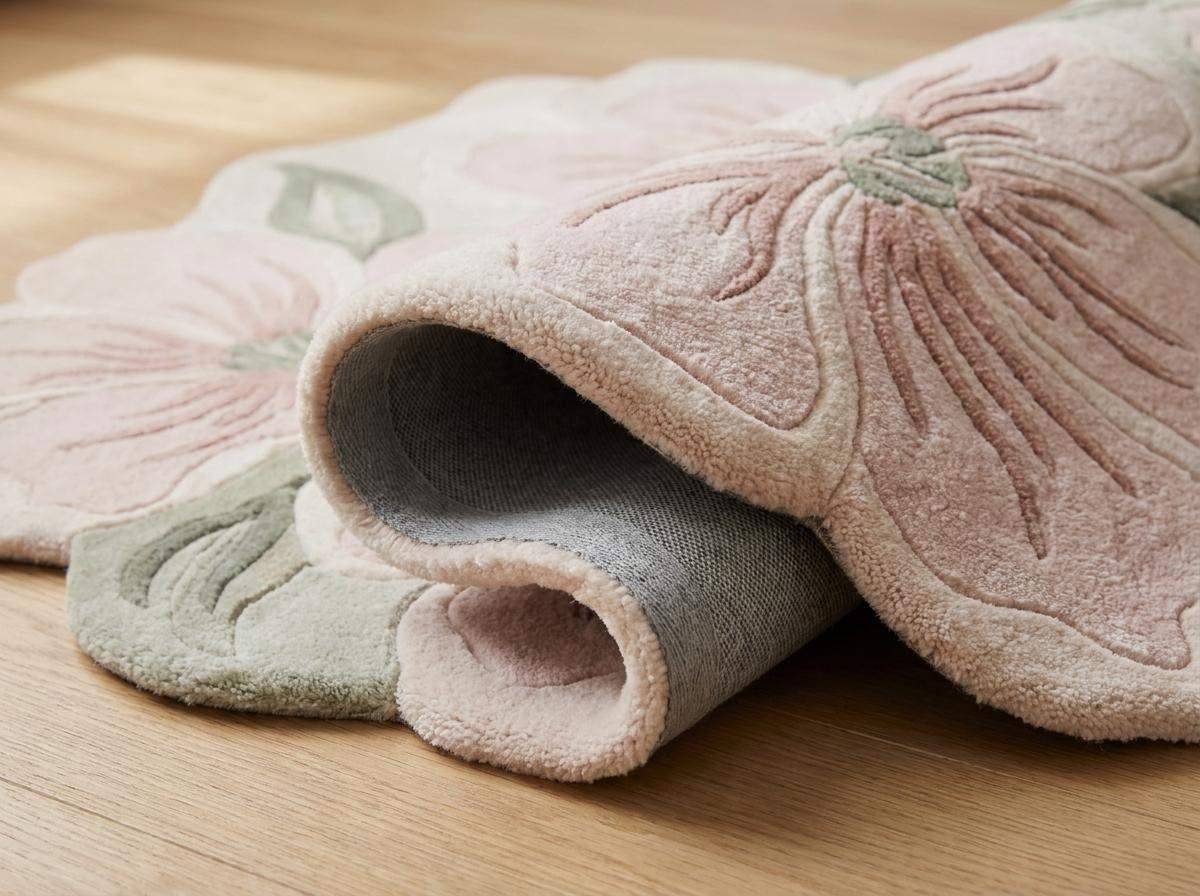 Hand Tufted Floral Rug, Irregular Flower Carpet for Living Room, Pink Botanical Area Rug Home Decor __etsy:8070348551