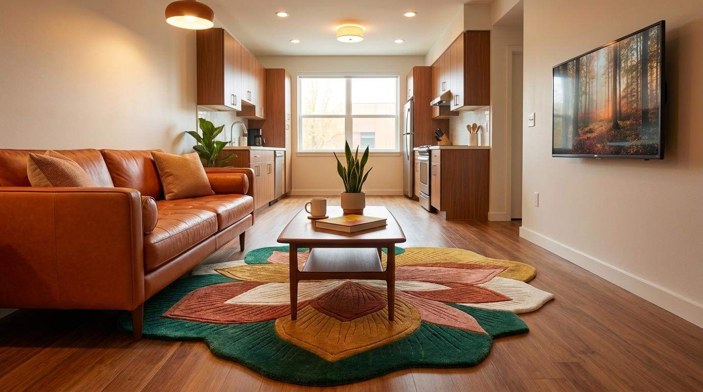 Hand Tufted Floral Rug, Large Irregular Flower Shape Carpet for Living Room, Modern Botanical Wool Area Rug __etsy:8053832927