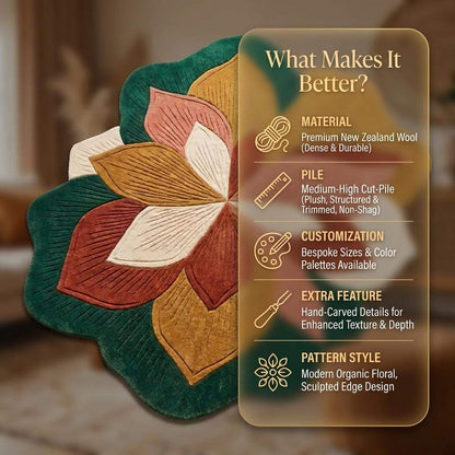 Hand Tufted Floral Rug, Large Irregular Flower Shape Carpet for Living Room, Modern Botanical Wool Area Rug __etsy:8005914956