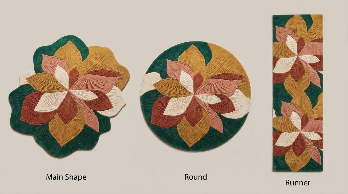 Custom floral rug available in rectangle, round, runner, hallway, and oversized area rug formats for modern interior styling __etsy:8053832929