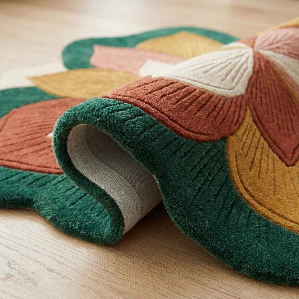 Hand Tufted Floral Rug, Large Irregular Flower Shape Carpet for Living Room, Modern Botanical Wool Area Rug __etsy:8005914940
