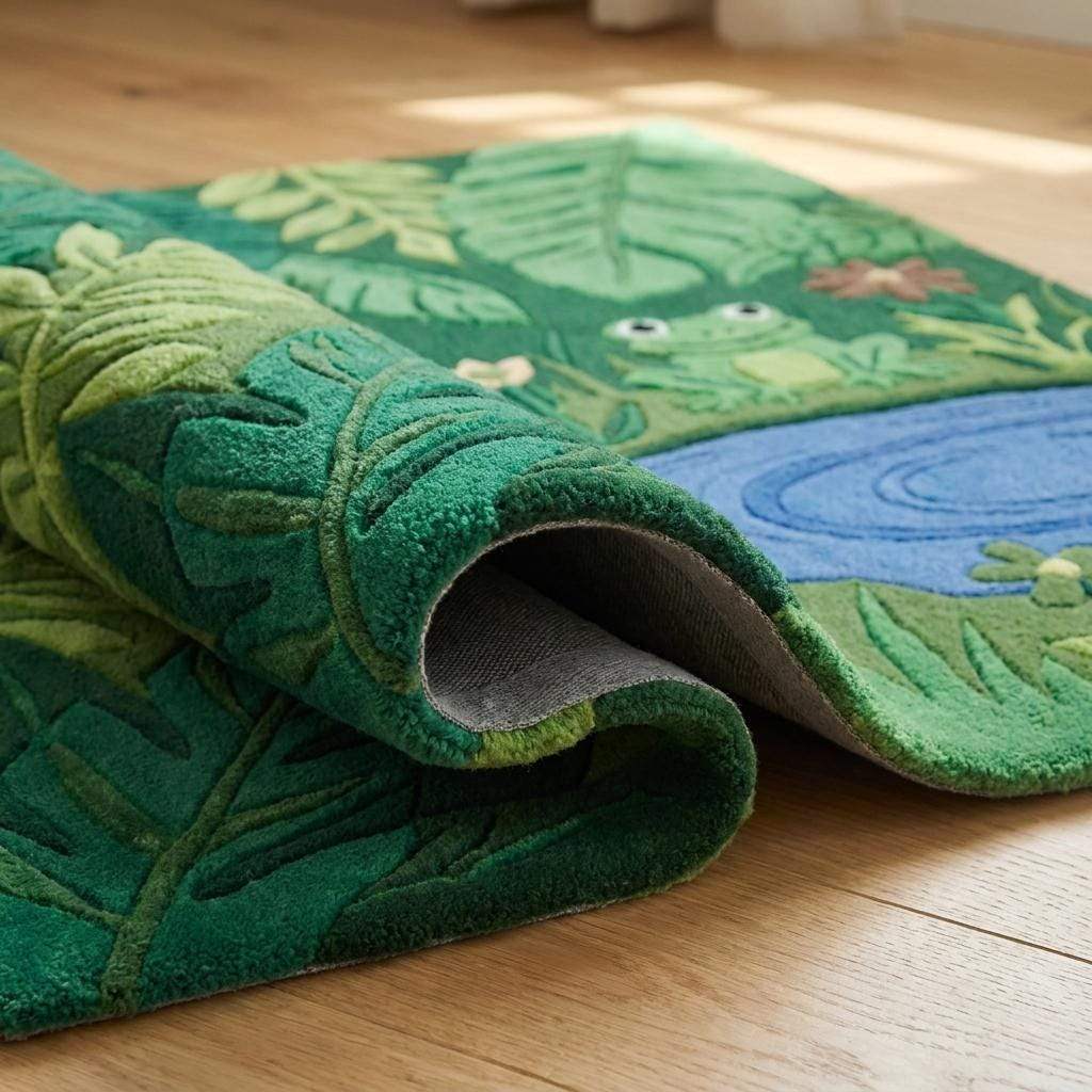 Hand Tufted Kids Jungle Rug Carpet, Frog Pond Playroom Area Rug, Green Botanical Nursery Decor, Nature Theme Kids Room __etsy:7938691216
