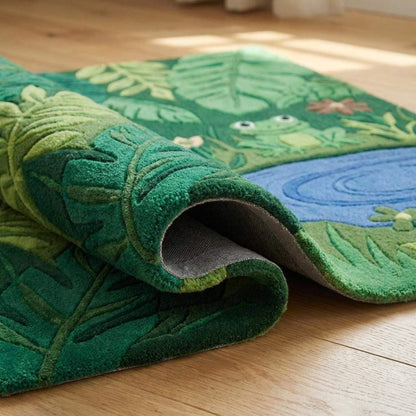 Hand Tufted Kids Jungle Rug Carpet, Frog Pond Playroom Area Rug, Green Botanical Nursery Decor, Nature Theme Kids Room __etsy:7938691216