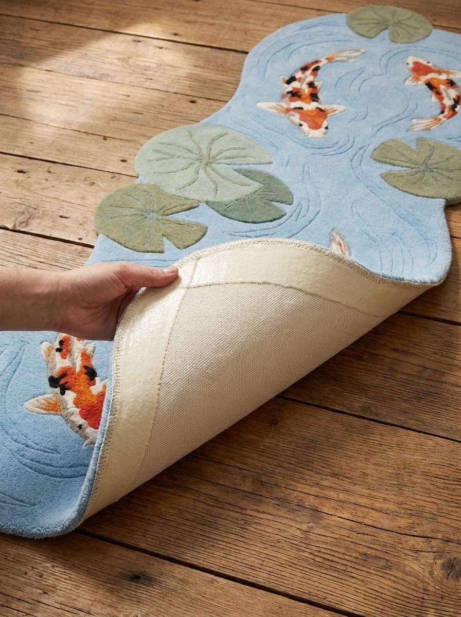 Hand Tufted Koi Fish Runner Rug, Organic Pond Carpet, Water Lily Decor __etsy:8092972198