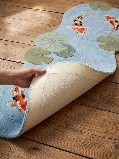 Hand Tufted Koi Fish Runner Rug, Organic Pond Carpet, Water Lily Decor __etsy:8092972198