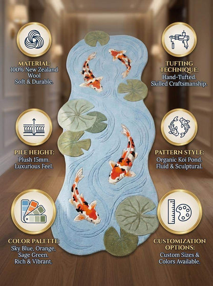 Hand Tufted Koi Fish Runner Rug, Organic Pond Carpet, Water Lily Decor __etsy:8140879995
