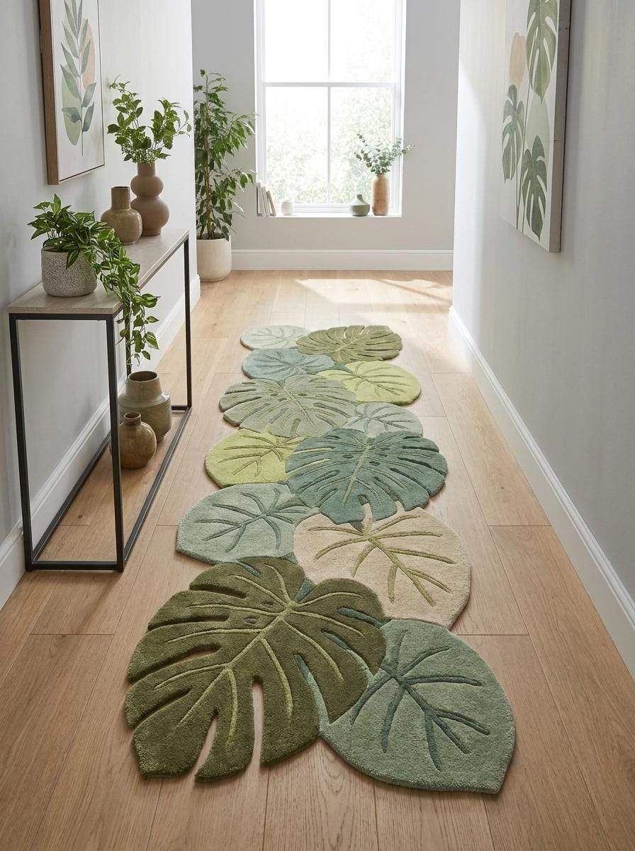 Handmade botanical runner rug suitable for hallway runner placement, entryway styling, bedside runner use, and narrow corridor décor __etsy:8092843746