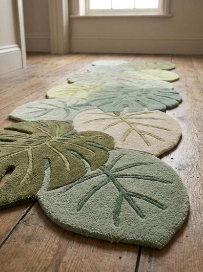 Hand Tufted Leaf Runner Rug, Botanical Hallway Carpet, Monstera Tropical Runner for Entryway Decor __etsy:8092843754