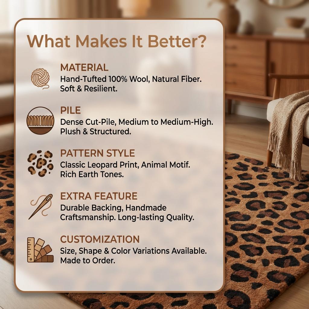 Hand Tufted Leopard Print Wool Area Rug 8x10 Modern Statement Carpet