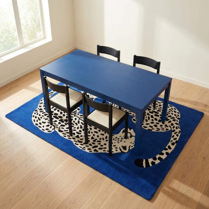 Hand Tufted Leopard Rug, Blue Animal Print Area Rug, Modern Wool Carpet for Living Room Contemporary Decor __etsy:8083863302