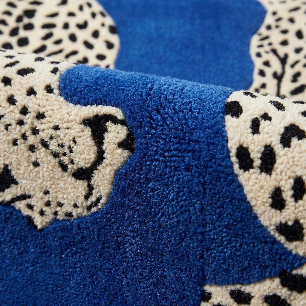 Hand Tufted Leopard Rug, Blue Animal Print Area Rug, Modern Wool Carpet for Living Room Contemporary Decor __etsy:8083863386
