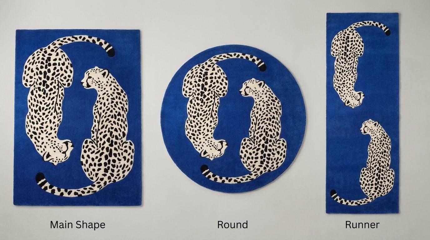 Rectangle area rug design available in custom rectangle, round, runner, and hallway rug sizes featuring artistic leopard artwork. __etsy:8083863304