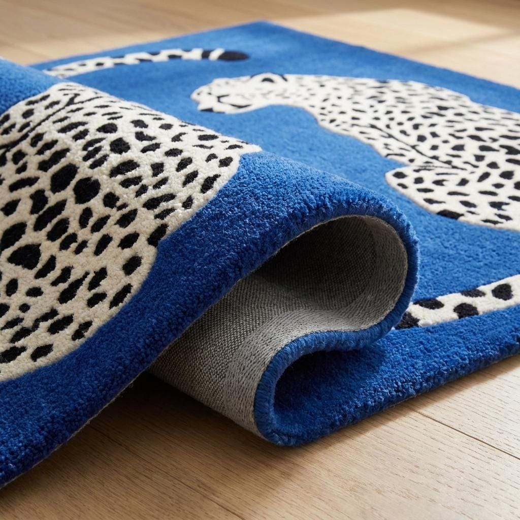 Hand Tufted Leopard Rug, Blue Animal Print Area Rug, Modern Wool Carpet for Living Room Contemporary Decor __etsy:8131774507