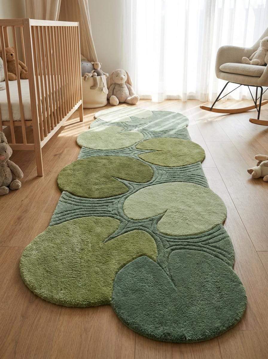 Hand Tufted Lily Pad Runner Rug, Organic Green Botanical Carpet for Hallway, Modern Nature Inspired Decor __etsy:8092988202