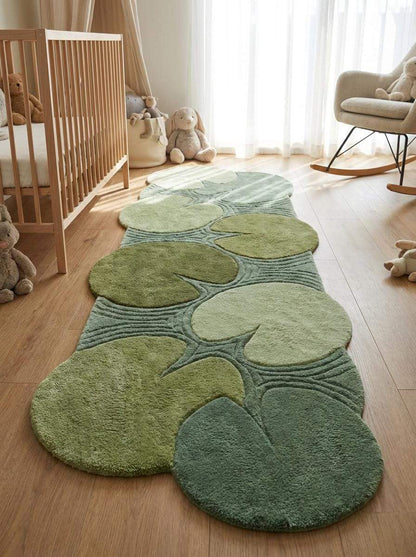 Hand Tufted Lily Pad Runner Rug, Organic Green Botanical Carpet for Hallway, Modern Nature Inspired Decor __etsy:8092988202