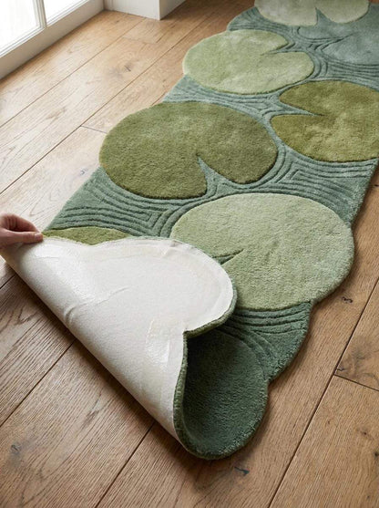 Hand Tufted Lily Pad Runner Rug, Organic Green Botanical Carpet for Hallway, Modern Nature Inspired Decor __etsy:8140895943