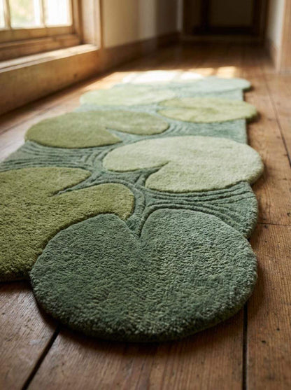 Hand Tufted Lily Pad Runner Rug, Organic Green Botanical Carpet for Hallway, Modern Nature Inspired Decor __etsy:8092988110