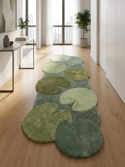 Contemporary green wool carpet with sculpted botanical elements creating a biophilic statement piece for modern interior spaces. __etsy:8092988114