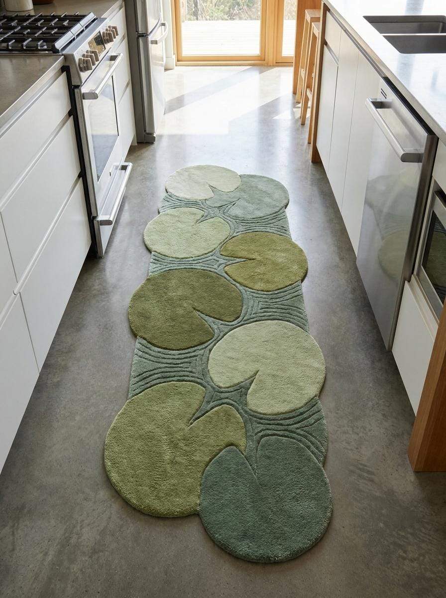 Nature inspired hand tufted rug featuring sage green, olive green, and moss green tones designed for entryways and hallways. __etsy:8140895851