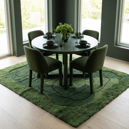 Hand Tufted Moss Green Abstract Area Rug Modern Line Art Carpet