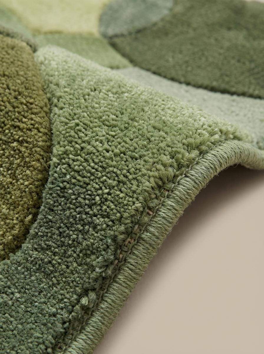 Hand Tufted Moss Green Pebble Runner Rug Organic Wool Hallway Rug