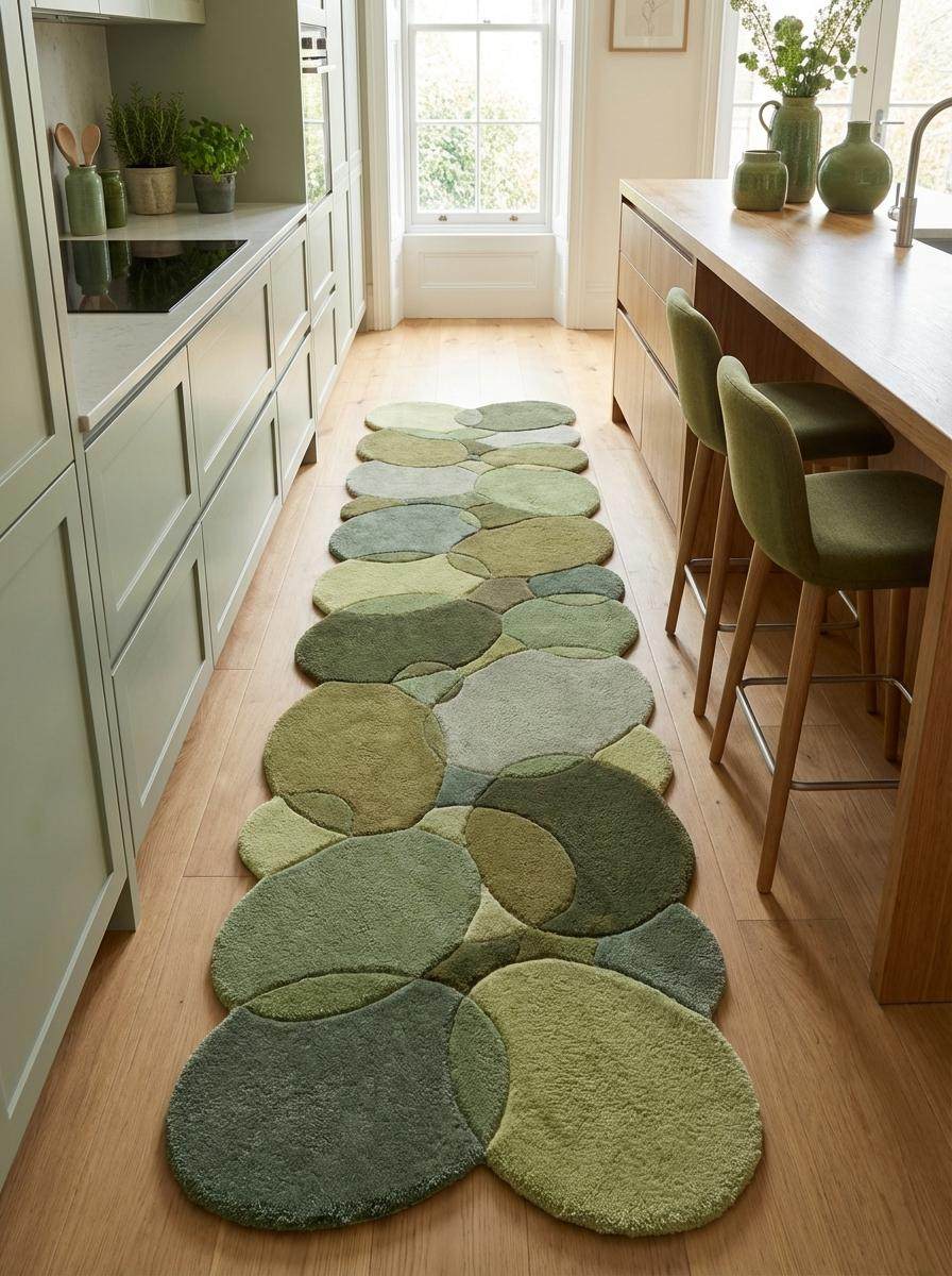 Abstract pebble shaped wool runner rug designed for modern hallway interior styling