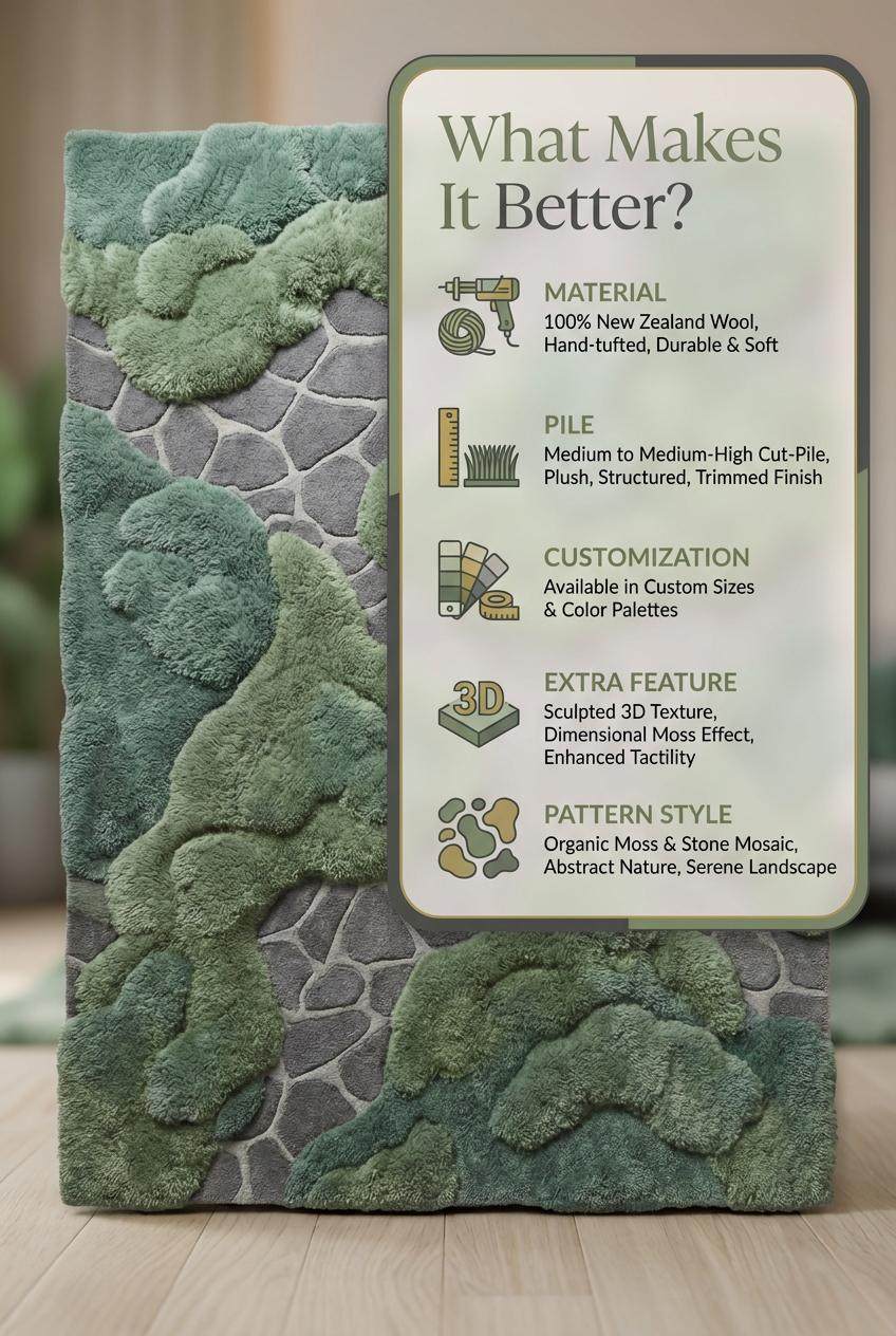 Hand Tufted Moss Green Rug, Organic Modern Textured Area Rug Decor