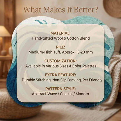 Hand Tufted Ocean Wave Rug – Teal & Navy Coastal Accent