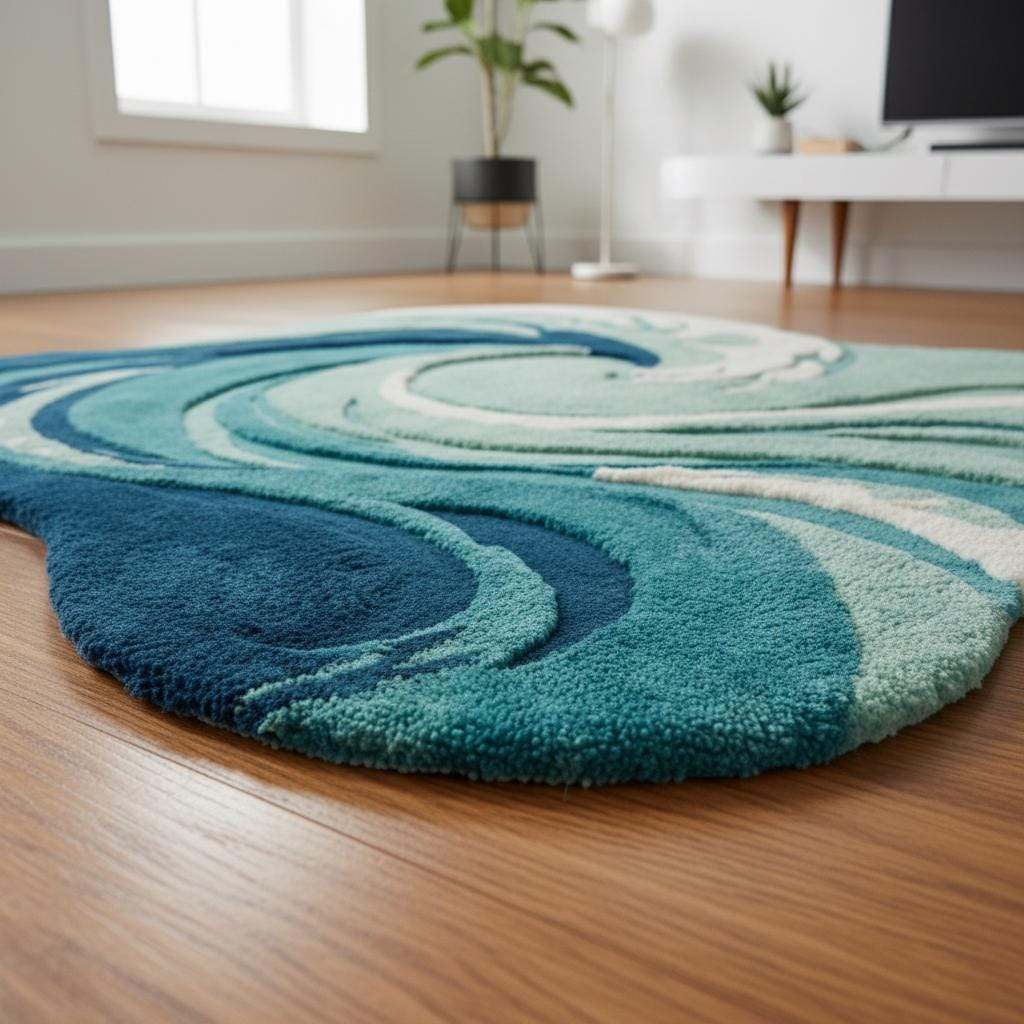 Hand Tufted Ocean Wave Rug – Teal & Navy Coastal Accent