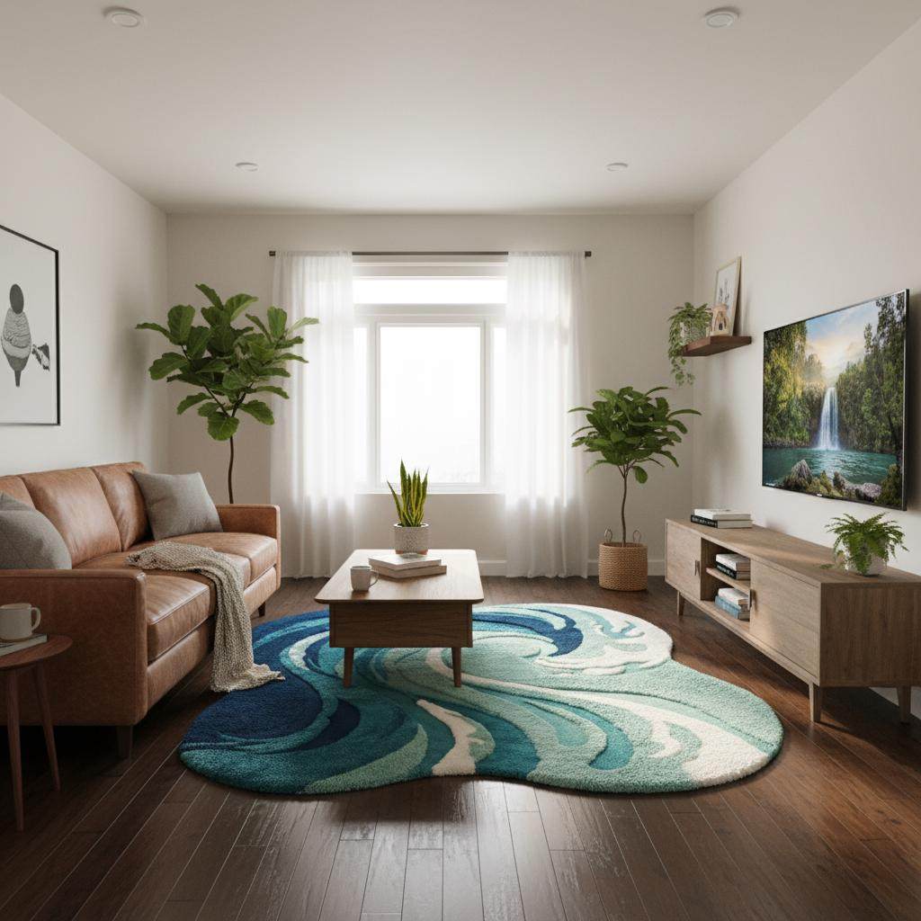 Hand Tufted Ocean Wave Rug – Teal & Navy Coastal Accent