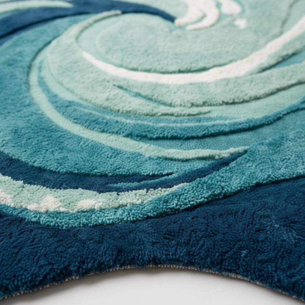 Hand Tufted Ocean Wave Rug – Teal & Navy Coastal Accent