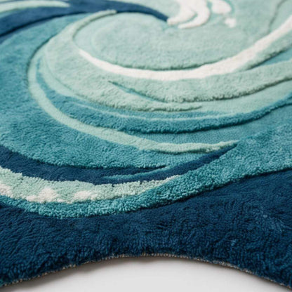 Hand Tufted Ocean Wave Rug – Teal & Navy Coastal Accent