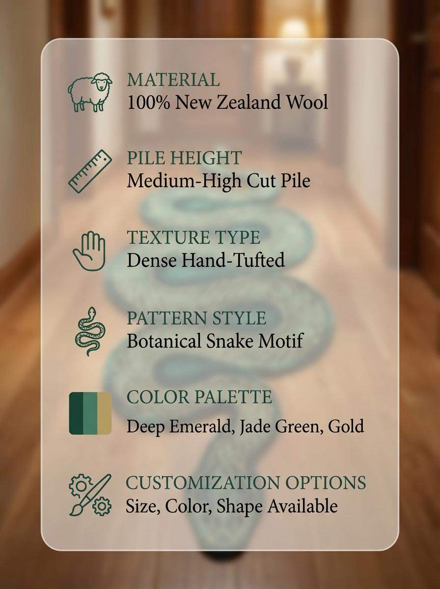 Hand Tufted Snake Rug, Green Serpent Runner Carpet, Animal Shape Statement Rug, Unique Kitchen Hallway Decor __etsy:7792857348