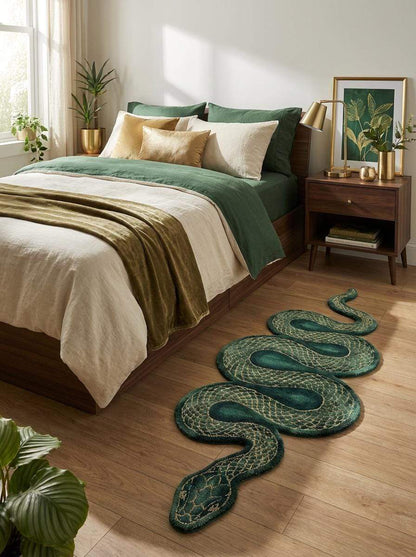 Hand Tufted Snake Rug, Green Serpent Runner Carpet, Animal Shape Statement Rug, Unique Kitchen Hallway Decor __etsy:7792868490