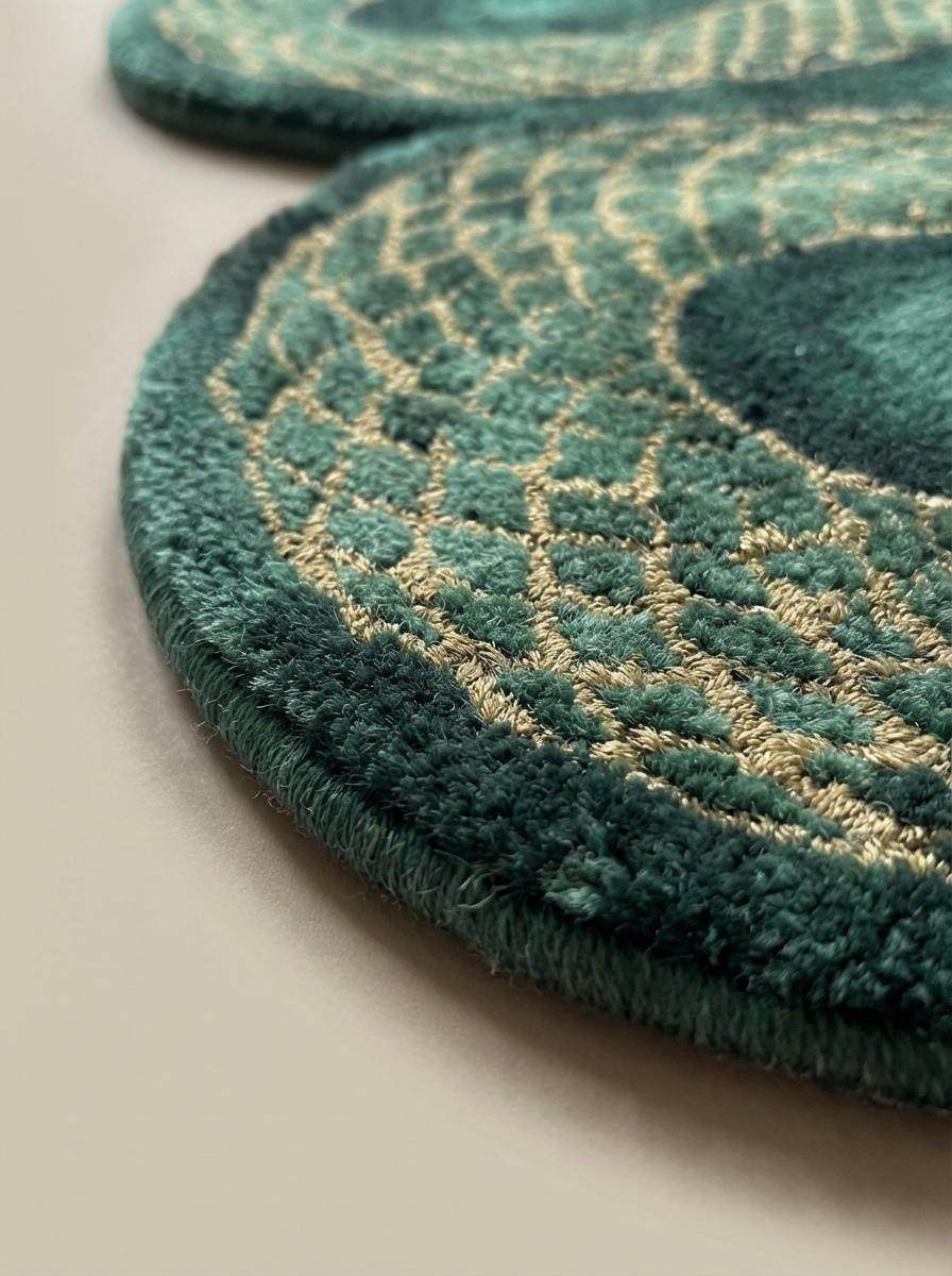 Hand Tufted Snake Rug, Green Serpent Runner Carpet, Animal Shape Statement Rug, Unique Kitchen Hallway Decor __etsy:7792857358