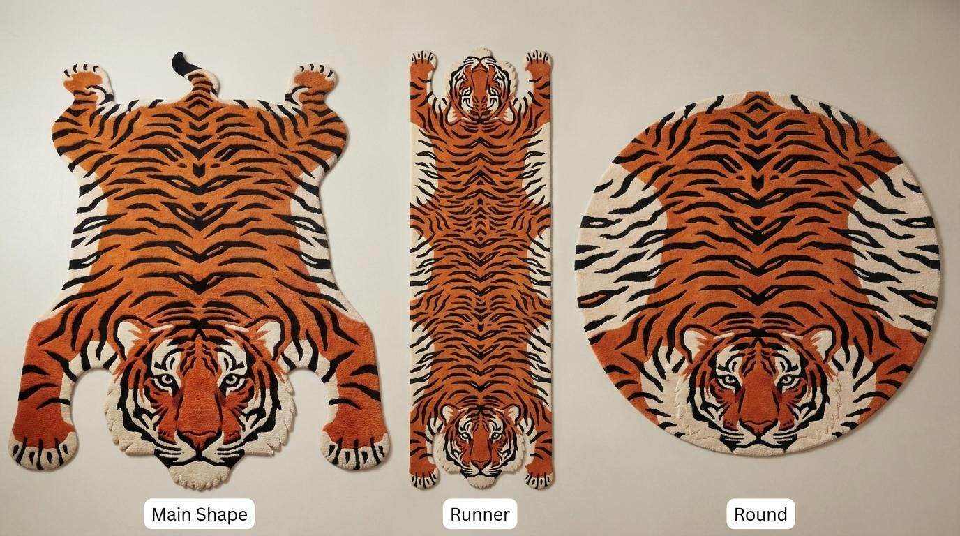Hand Tufted Tiger Rug, Animal Shape Area Carpet, Bold Orange Black Statement Decor for Living Room, Kids Room, Modern Jungle Style __etsy:7789952476