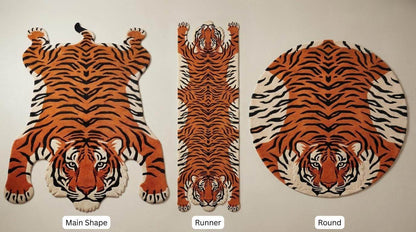 Hand Tufted Tiger Rug, Animal Shape Area Carpet, Bold Orange Black Statement Decor for Living Room, Kids Room, Modern Jungle Style __etsy:7789952476