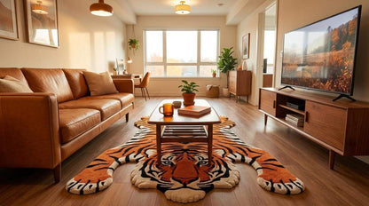 Hand Tufted Tiger Rug, Animal Shape Area Carpet, Bold Orange Black Statement Decor for Living Room, Kids Room, Modern Jungle Style __etsy:7789952490