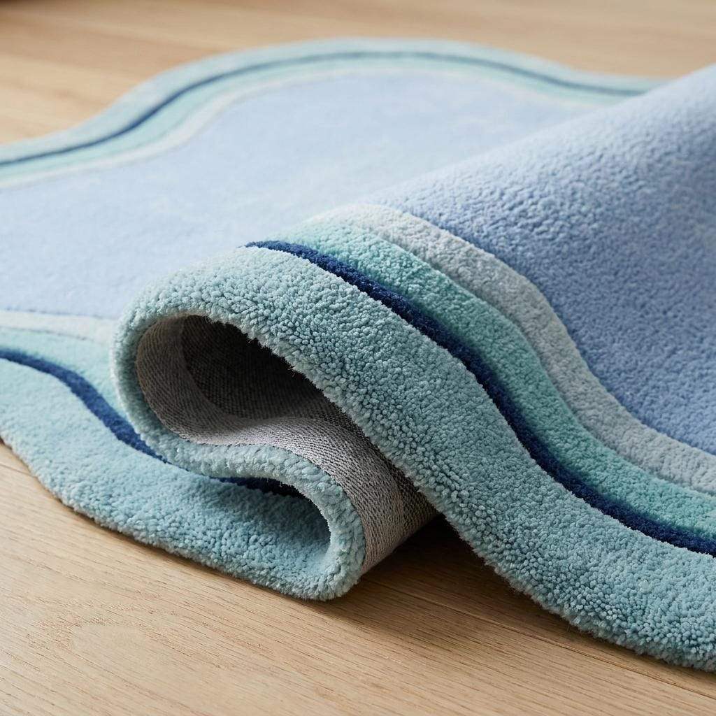 Hand Tufted Wavy Blue Rug, Organic Shape Area Carpet for Modern Living Room Retro Nordic Decor __etsy:8036548898