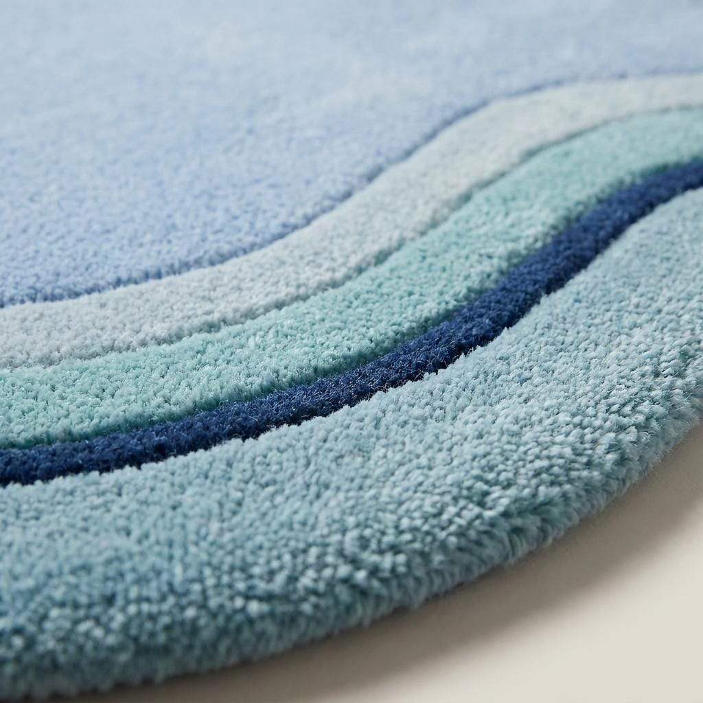 Hand Tufted Wavy Blue Rug, Organic Shape Area Carpet for Modern Living Room Retro Nordic Decor __etsy:8084464007