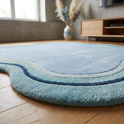 Hand Tufted Wavy Blue Rug, Organic Shape Area Carpet for Modern Living Room Retro Nordic Decor __etsy:8036548834