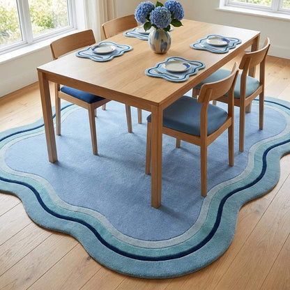 Hand Tufted Wavy Blue Rug, Organic Shape Area Carpet for Modern Living Room Retro Nordic Decor __etsy:8084463953