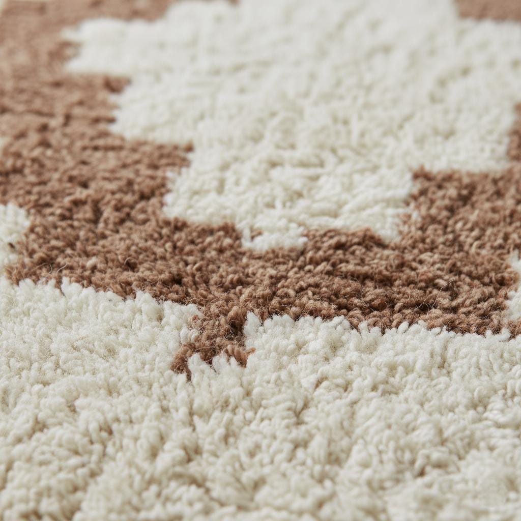 Wool area rug neutral colour palette ivory beige with minimalist boho geometric design.