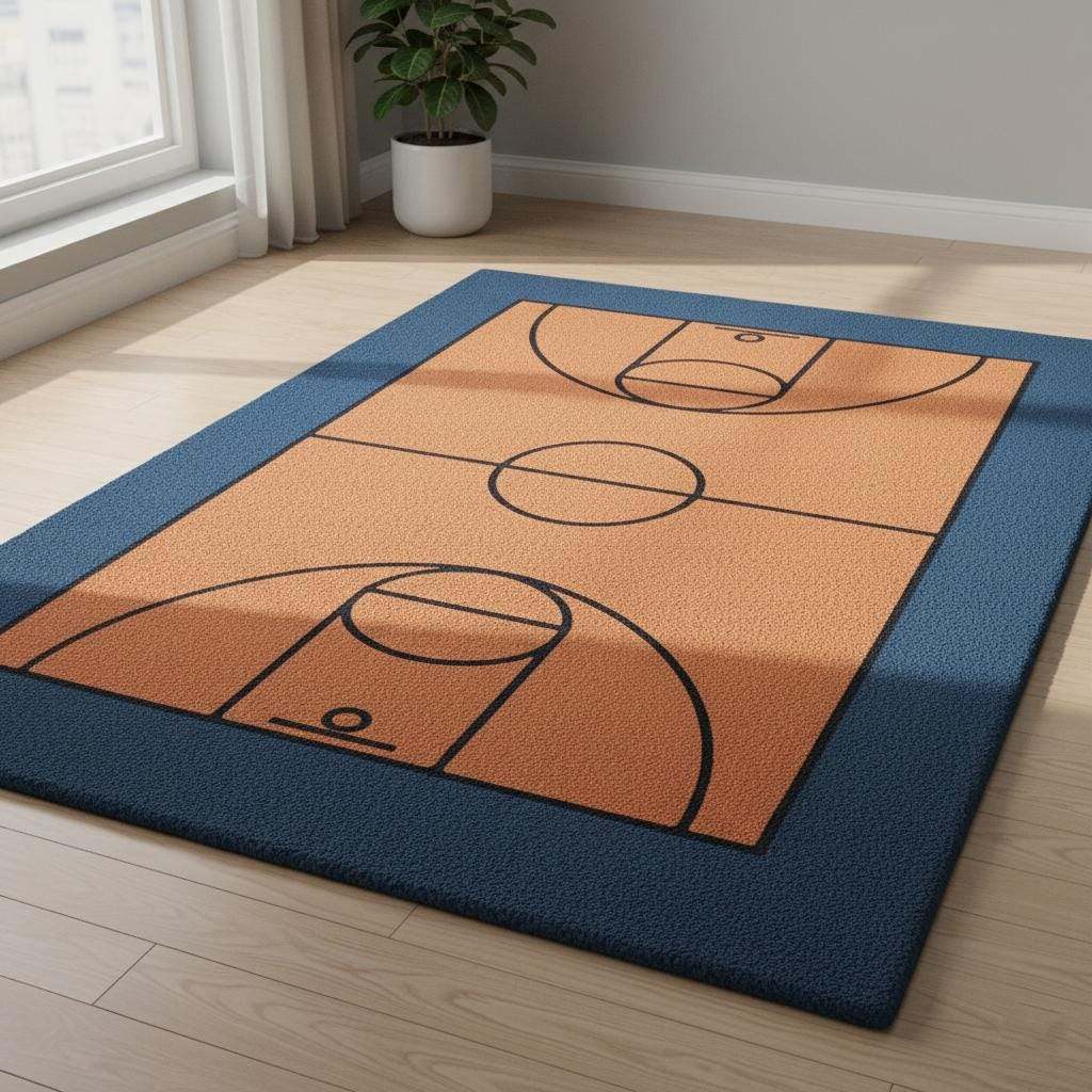 Hand-Tufted Wool Basketball Court Rug | Sports Room Decor __etsy:7315615104