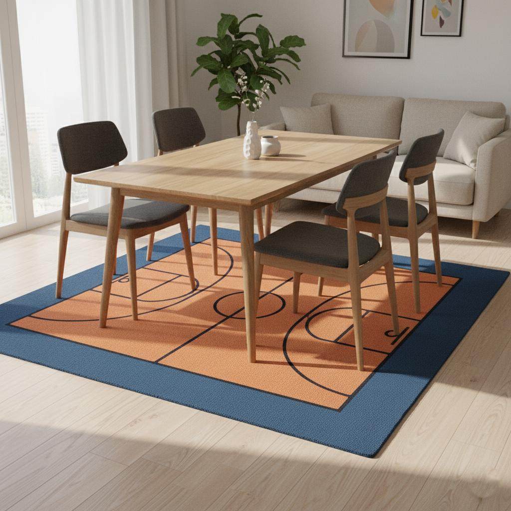 Hand-Tufted Wool Basketball Court Rug | Sports Room Decor __etsy:7315615122