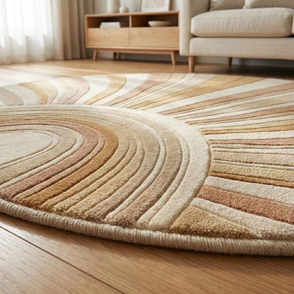 Soft sculpted hand tufted wool area rug suitable for bedroom, lounge, or reading corner décor.