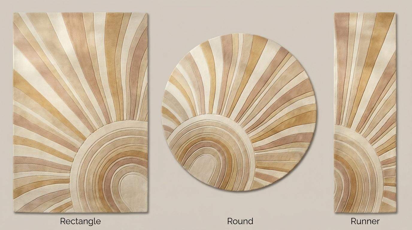 Hand Tufted Wool Round Rug, Modern Abstract Sunburst Carpet Decor
