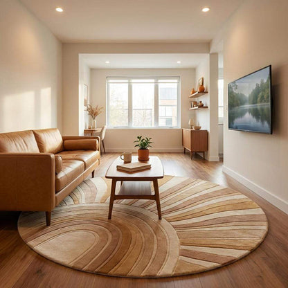 Hand Tufted Wool Round Rug, Modern Abstract Sunburst Carpet Decor