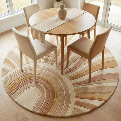 Hand Tufted Wool Round Rug, Modern Abstract Sunburst Carpet Decor